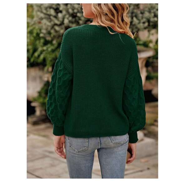 BWQ Ribbed Oversize Drop Shoulder Pull On Knit Sweater Top in Dark Green NWT - Picture 8 of 8